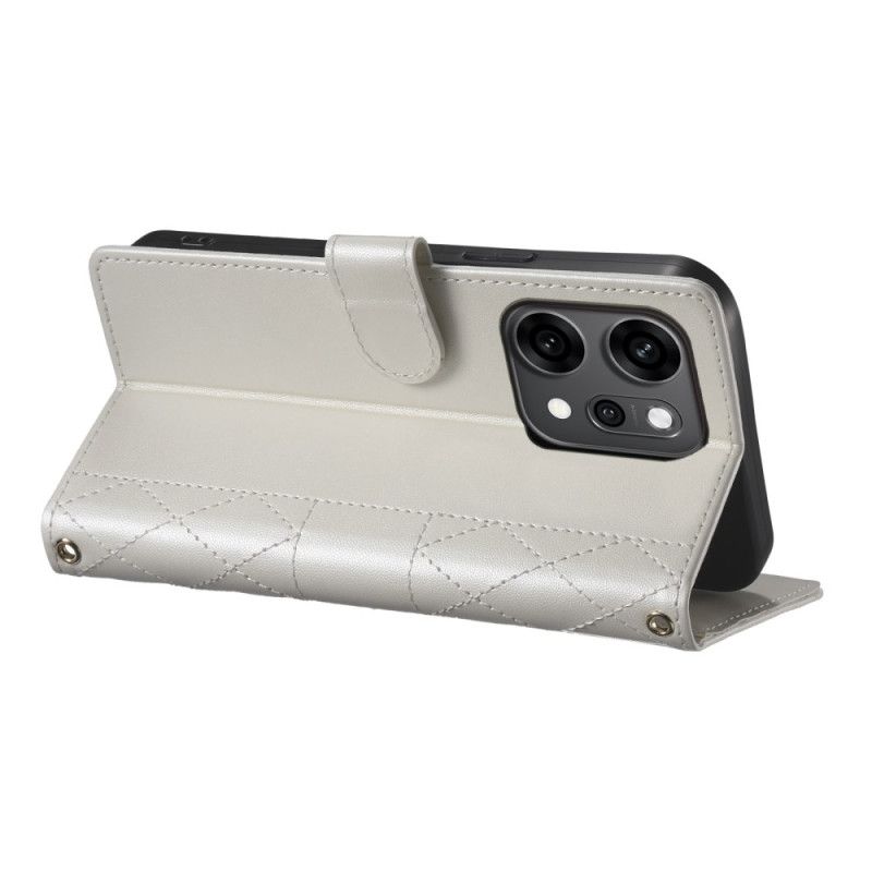 Kožený Kryt Na Oppo Reno 14 Pro 5g Prošívané S Popruhem A Ramenním Popruhem