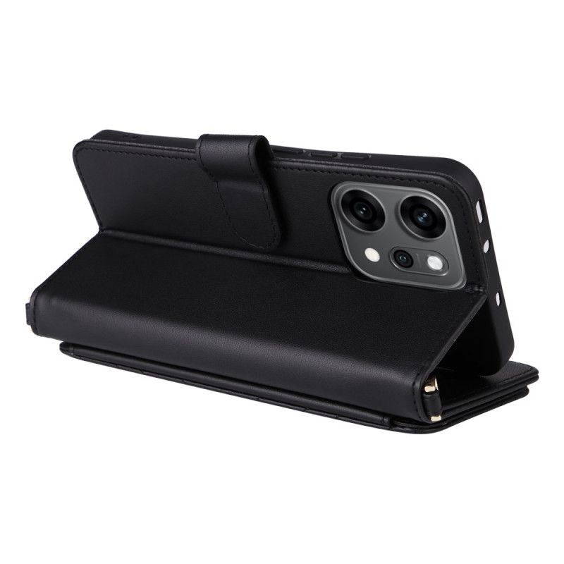 Kožený Kryt Na Oppo Reno 14 Pro 5g Prošívané S Řemínkem A Poutkem Na Zápěstí