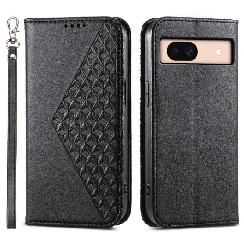 Kožené Pouzdro Folio Google Pixel 8a Vzor Diamantu A Řemínku