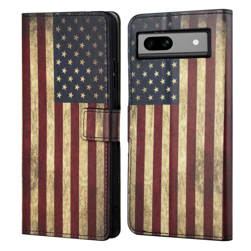 Kožený Kryt Google Pixel 8a Americká Vlajka