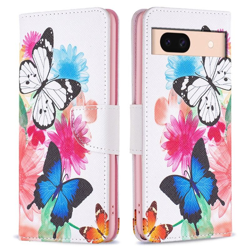 Peněženková Pouzdra Google Pixel 8a Dva Akvareloví Motýli