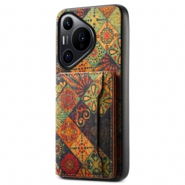 Kryt Huawei Pura 70 Pro Držák Karet S Květinovým Vzorem