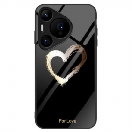 Kryt Huawei Pura 70 Pro Kryty Na Mobil Tvrzené Sklo Se Zlatým Srdcem Na Černém Pozadí