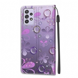 Flipové Pouzdro Na Samsung Galaxy A52 5G / A52 4G / A52s 5G Ilustrace Fialových Květů