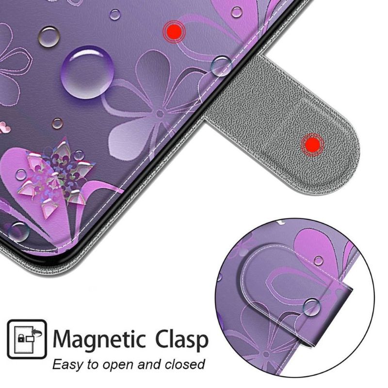 Flipové Pouzdro Na Samsung Galaxy A52 5G / A52 4G / A52s 5G Ilustrace Fialových Květů