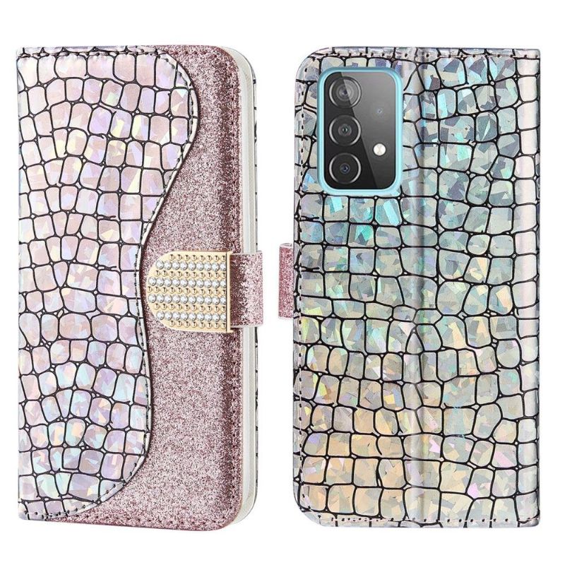 Kožené Pouzdro Na Samsung Galaxy A52 5G / A52 4G / A52s 5G Luxusní Flitry S Efektem Croc