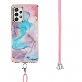 Kryt Na Samsung Galaxy A52 5G / A52 4G / A52s 5G Na Lana Modrý Mramor