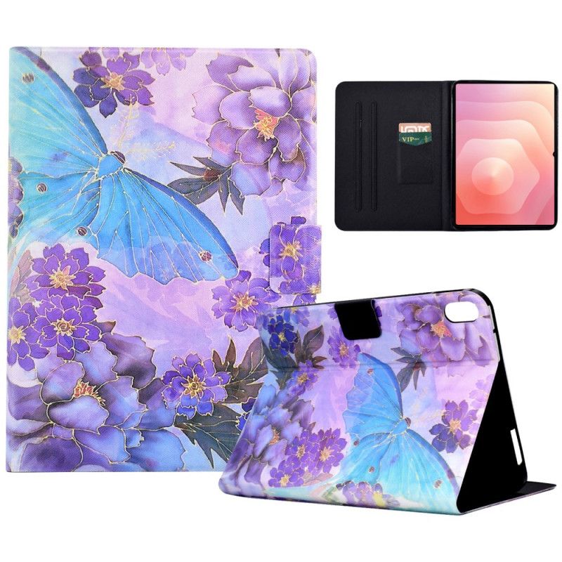 Kožený Kryt Na Samsung Galaxy Tab S11 Pivoňky A Motýli