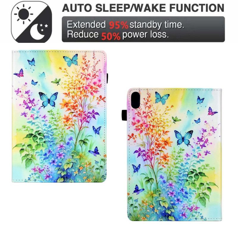 Kožený Kryt Samsung Galaxy Tab S11 Barevné Květiny A Motýli