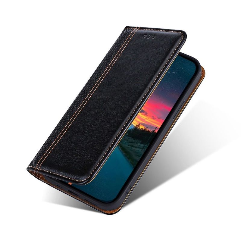Flipové Pouzdro Na Google Pixel 6 Pro Kožené Pouzdro Přehození Švů Folia