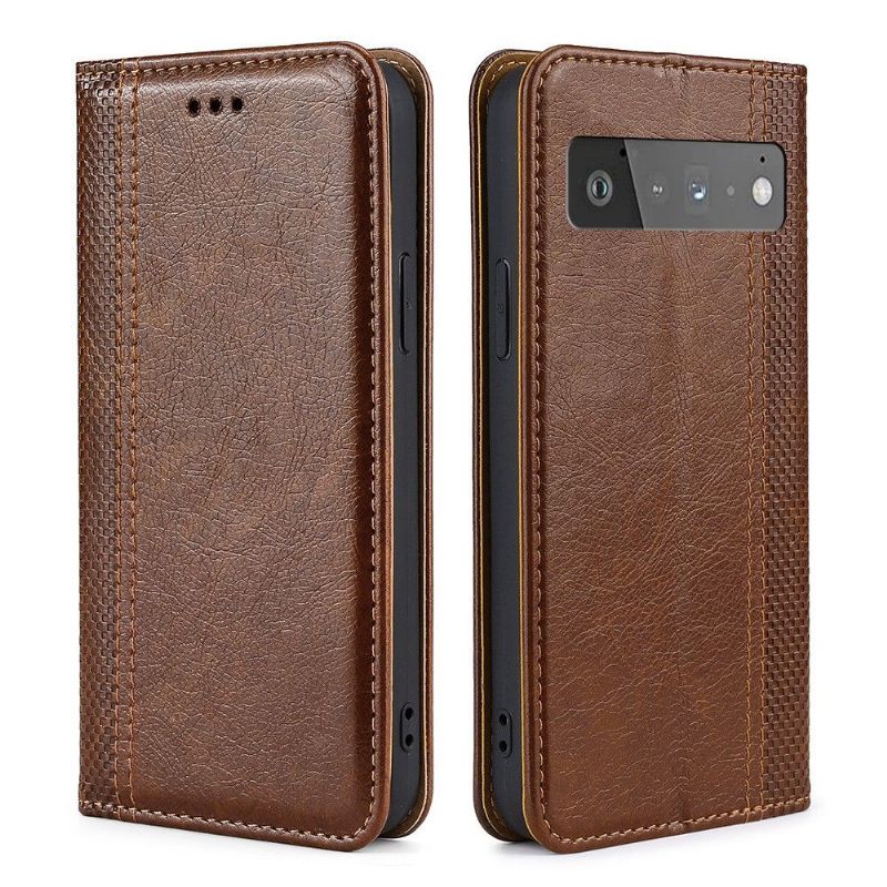 Flipové Pouzdro Na Google Pixel 6 Pro Kožené Pouzdro Přehození Švů Folia