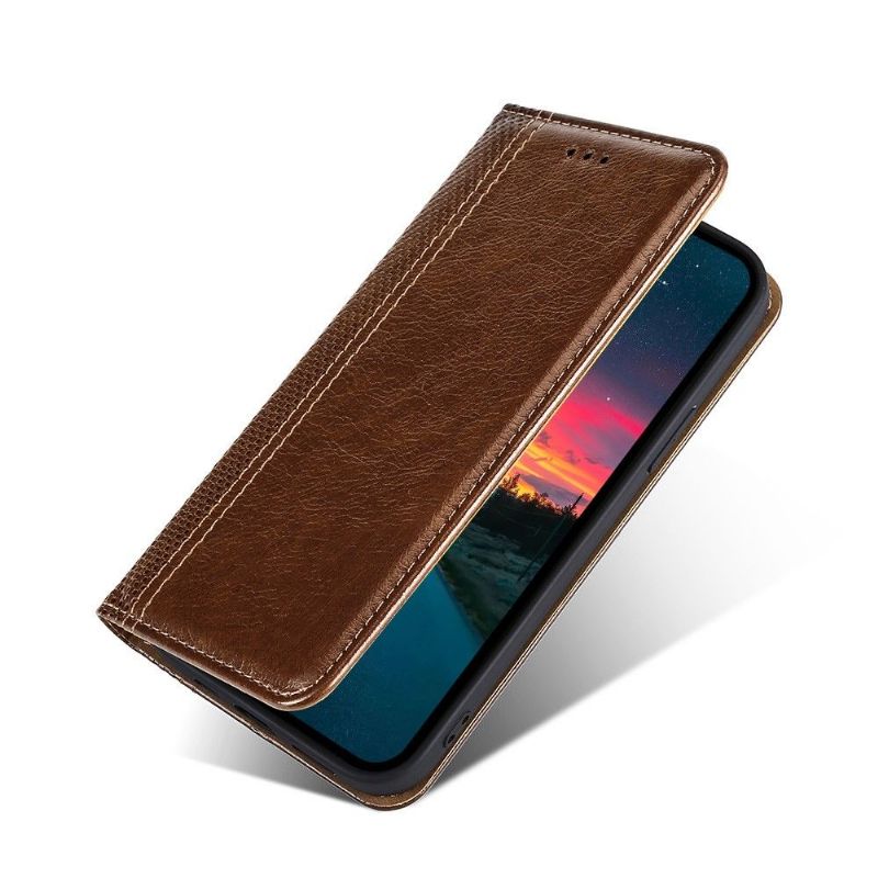 Flipové Pouzdro Na Google Pixel 6 Pro Kožené Pouzdro Přehození Švů Folia