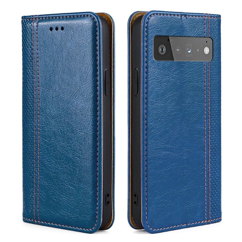Flipové Pouzdro Na Google Pixel 6 Pro Kožené Pouzdro Přehození Švů Folia