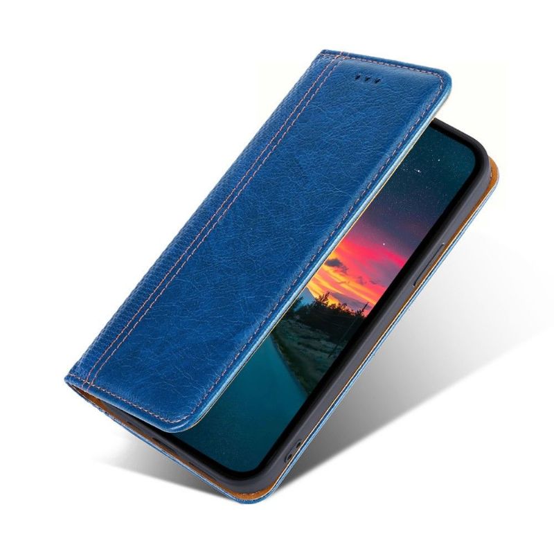 Flipové Pouzdro Na Google Pixel 6 Pro Kožené Pouzdro Přehození Švů Folia