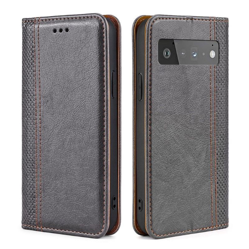 Flipové Pouzdro Na Google Pixel 6 Pro Kožené Pouzdro Přehození Švů Folia