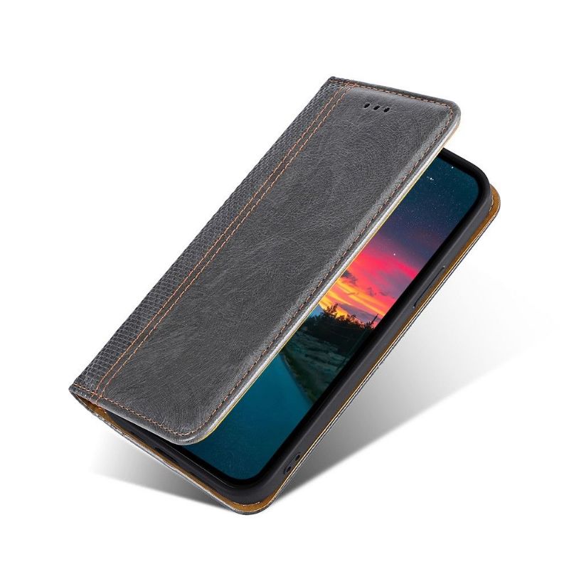 Flipové Pouzdro Na Google Pixel 6 Pro Kožené Pouzdro Přehození Švů Folia
