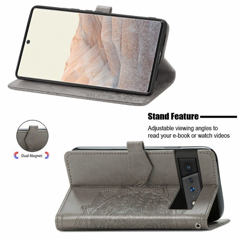 Flipové Pouzdro Na Google Pixel 6 Pro Mandala Reliéf Z Umělé Kůže