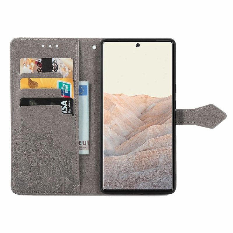Flipové Pouzdro Na Google Pixel 6 Pro Mandala Reliéf Z Umělé Kůže