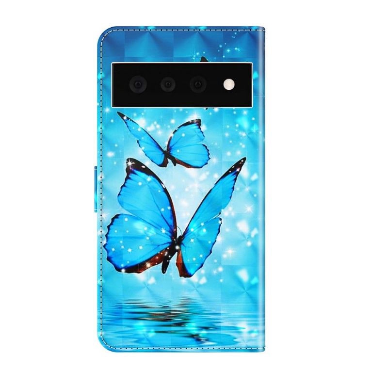 Flipové Pouzdro Na Google Pixel 6 Pro Šumivé Modré Motýly