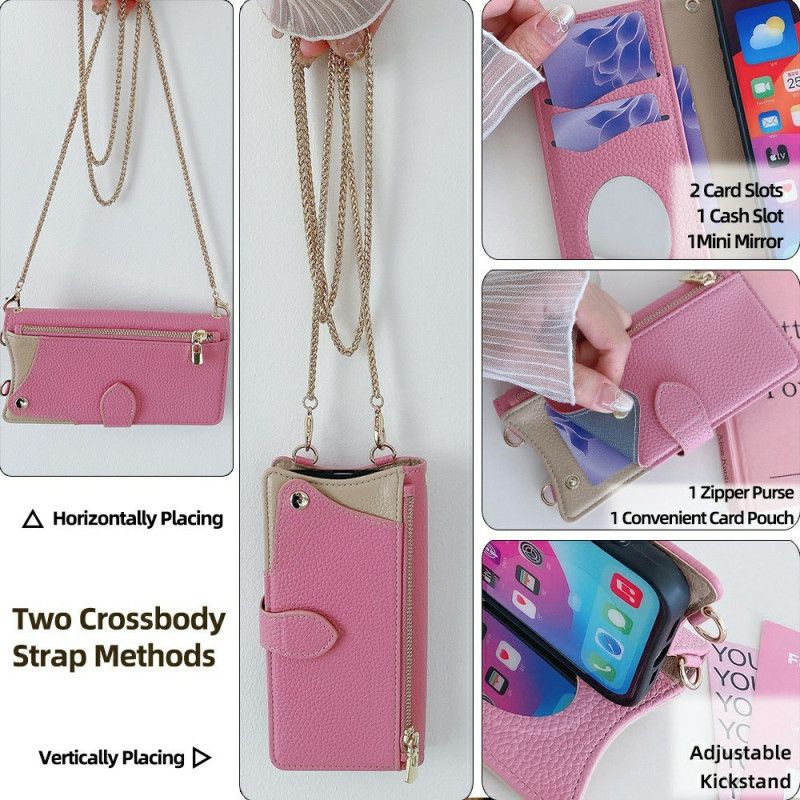 Kožený Kryt Na Oneplus 13 Dvoubarevná Peněženka S Řetízkem