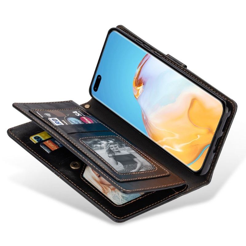 Kožené Pouzdro Na Huawei P40 Vícenásobné Přihrádky V Retro Stylu
