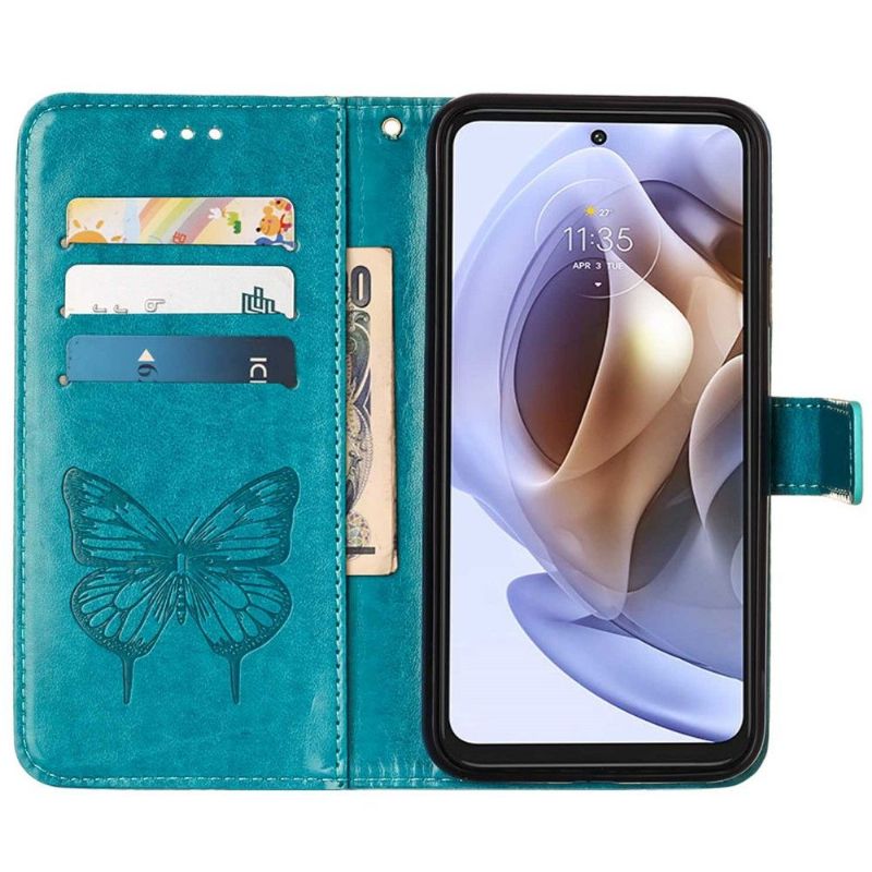 Flipové Pouzdro Na Motorola Moto G31 / Moto G41 Držák Karet S Motýlím Květem