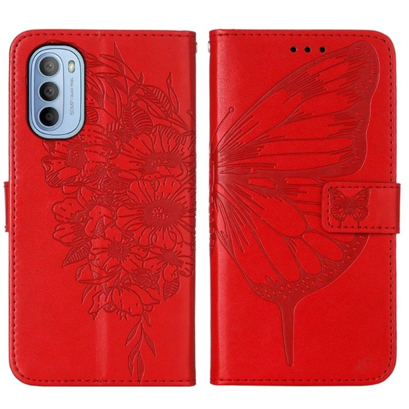 Flipové Pouzdro Na Motorola Moto G31 / Moto G41 Držák Karet S Motýlím Květem