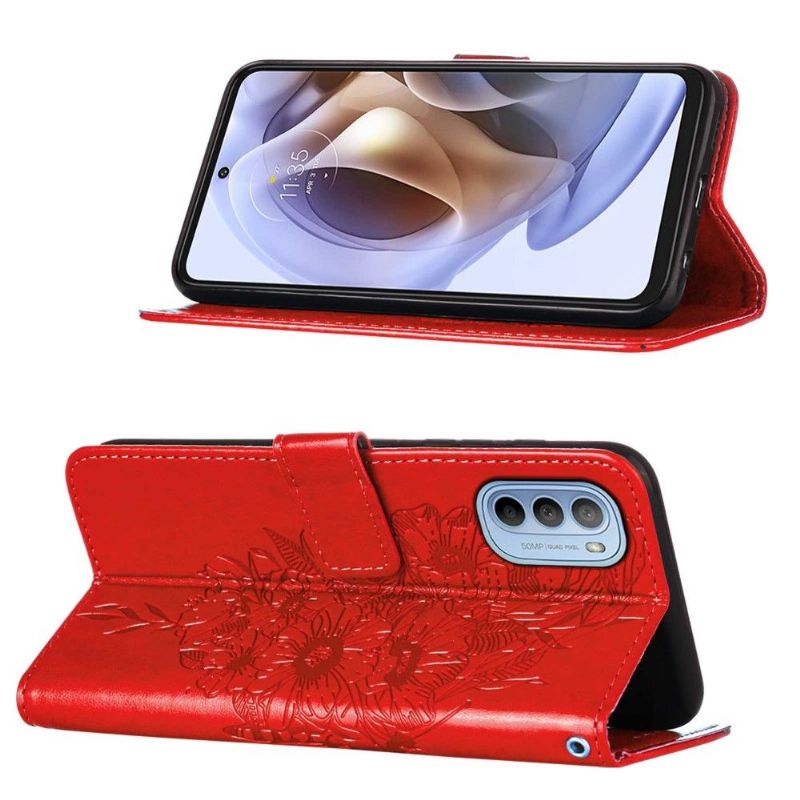 Flipové Pouzdro Na Motorola Moto G31 / Moto G41 Držák Karet S Motýlím Květem