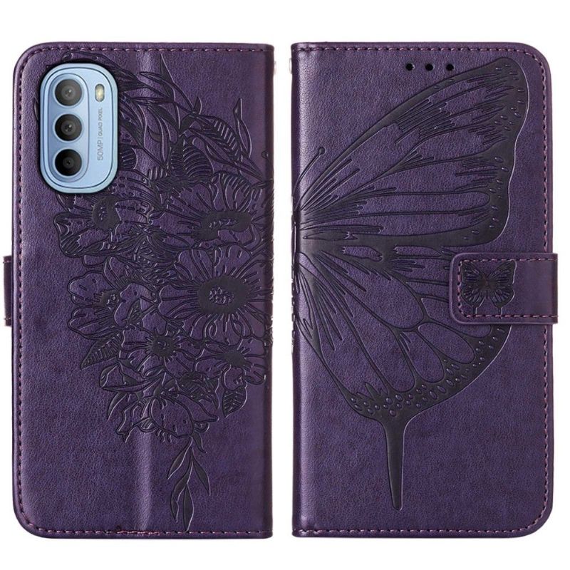 Flipové Pouzdro Na Motorola Moto G31 / Moto G41 Držák Karet S Motýlím Květem