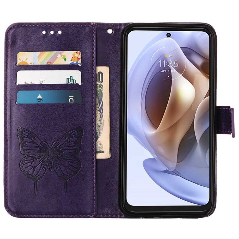 Flipové Pouzdro Na Motorola Moto G31 / Moto G41 Držák Karet S Motýlím Květem