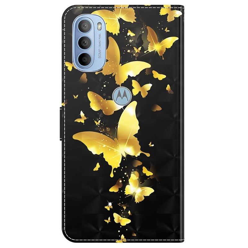 Flipové Pouzdro Na Motorola Moto G31 / Moto G41 Ilustrace Zlatých Motýlů