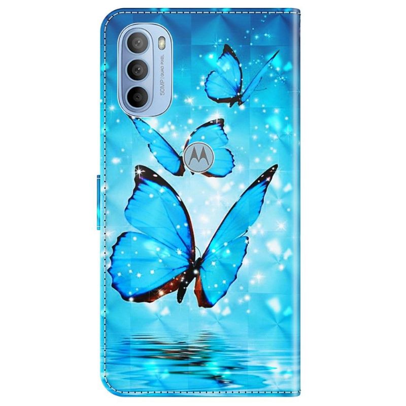Flipové Pouzdro Na Motorola Moto G31 / Moto G41 Šumivé Modré Motýly