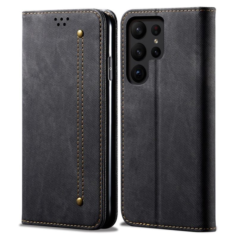 Kožené Pouzdro Folio Samsung Galaxy S24 Ultra 5g Džínová Tkanina