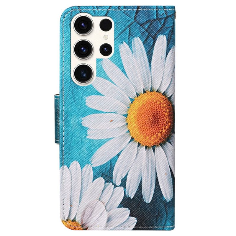 Kožený Kryt Na Samsung Galaxy S24 Ultra 5g Chryzantémy S Velkým Popruhem