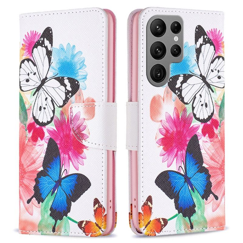 Kožený Kryt Na Samsung Galaxy S24 Ultra 5g Dva Motýli
