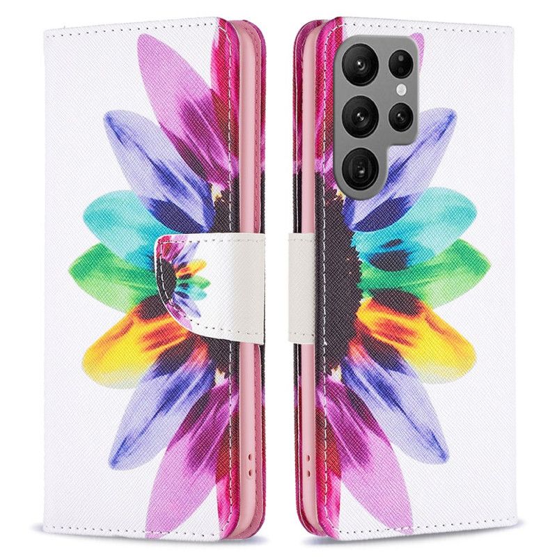 Kožený Kryt Na Samsung Galaxy S24 Ultra 5g Květina Akvarelu