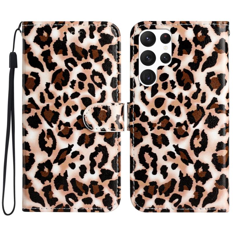 Kožený Kryt Na Samsung Galaxy S24 Ultra 5g Leopard Print Strappy