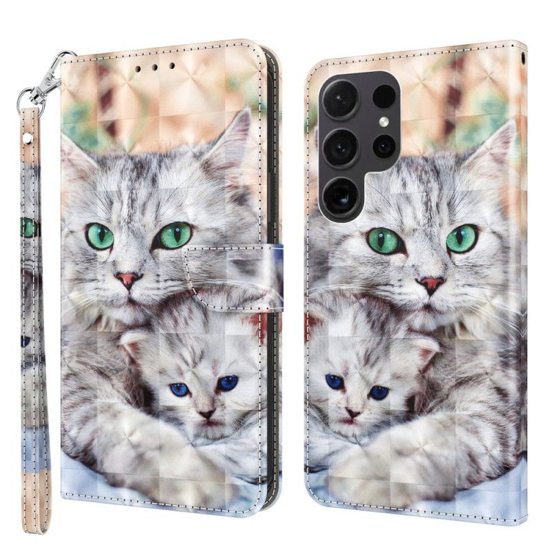 Kožený Kryt Samsung Galaxy S24 Ultra 5g Dvě Kočky S Popruhy