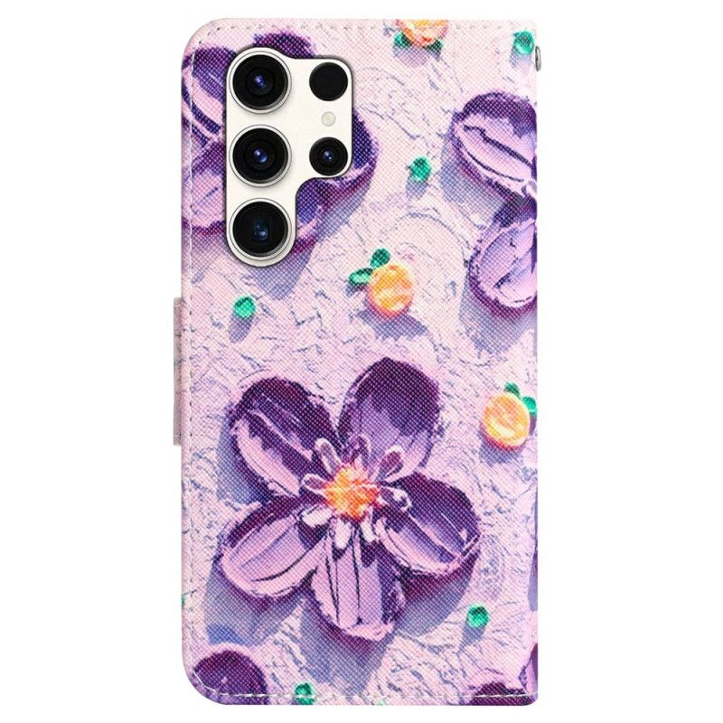 Kožený Kryt Samsung Galaxy S24 Ultra 5g Fialové Květy S Páskem