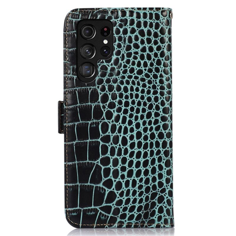 Kožený Kryt Samsung Galaxy S24 Ultra 5g Krokodýlí Styl S Technologií Blokování Rfid