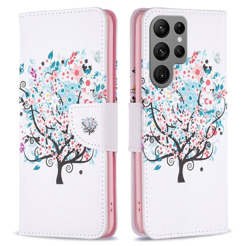 Kožený Kryt Samsung Galaxy S24 Ultra 5g Kvetoucí Strom