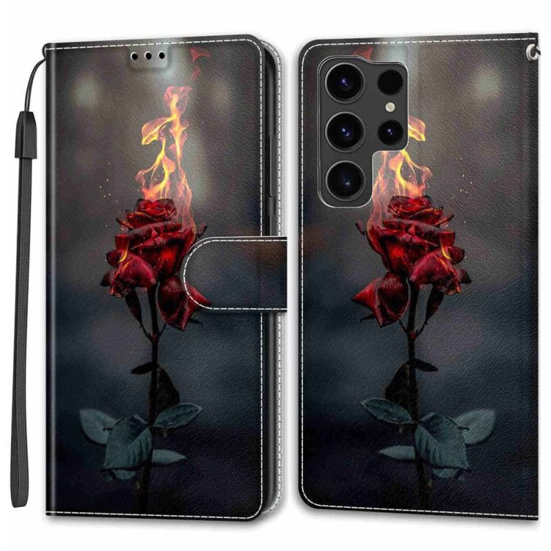 Kožený Kryt Samsung Galaxy S24 Ultra 5g Ohnivě Růžová S Popruhem