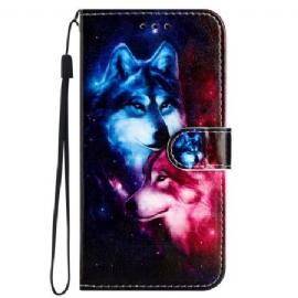 Kožený Kryt Samsung Galaxy S24 Ultra 5g Pár Vlků S Popruhy