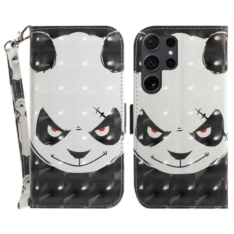 Kožený Kryt Samsung Galaxy S24 Ultra 5g Rozzlobená Panda S Popruhem