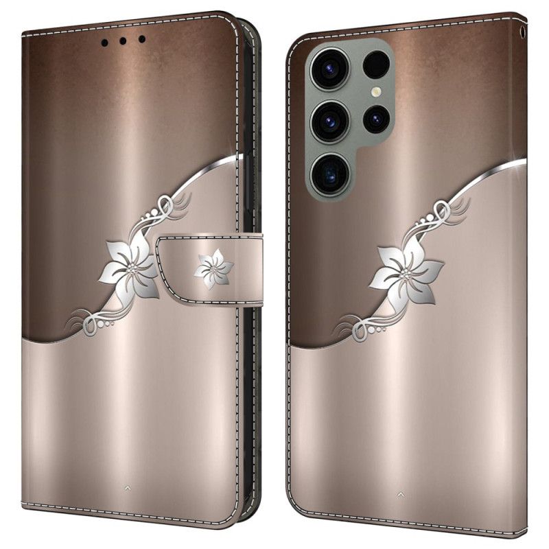 Kožený Kryt Samsung Galaxy S24 Ultra 5g Stříbrný Květ