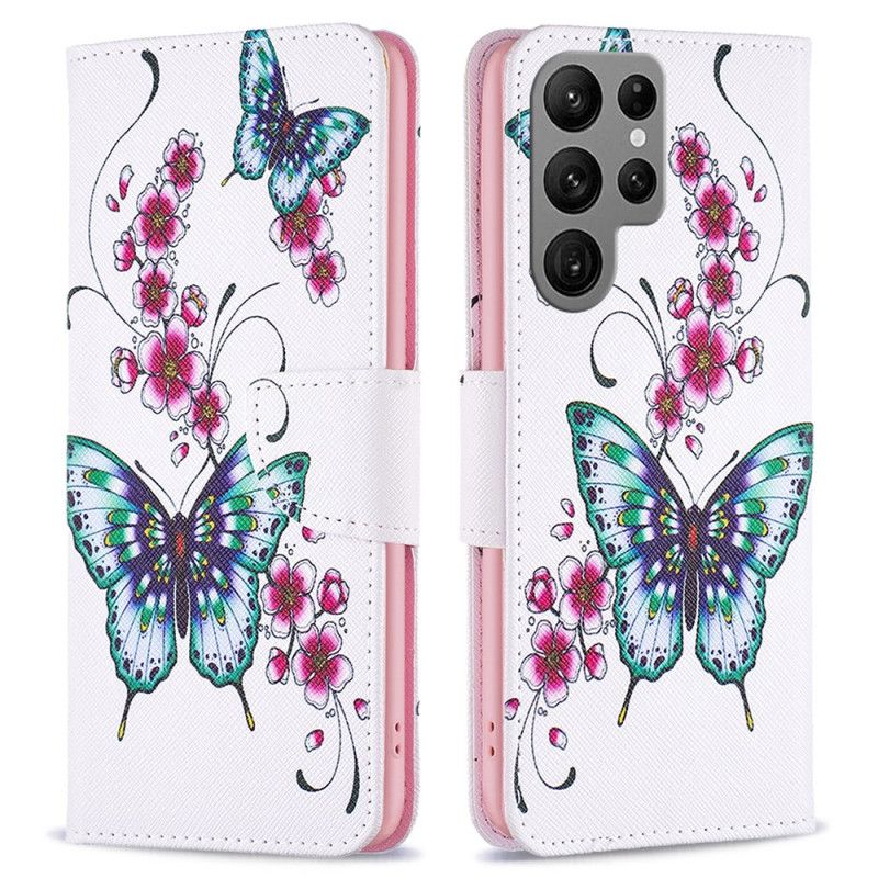 Peněženková Pouzdra Samsung Galaxy S24 Ultra 5g Broskvové Květy A Motýli
