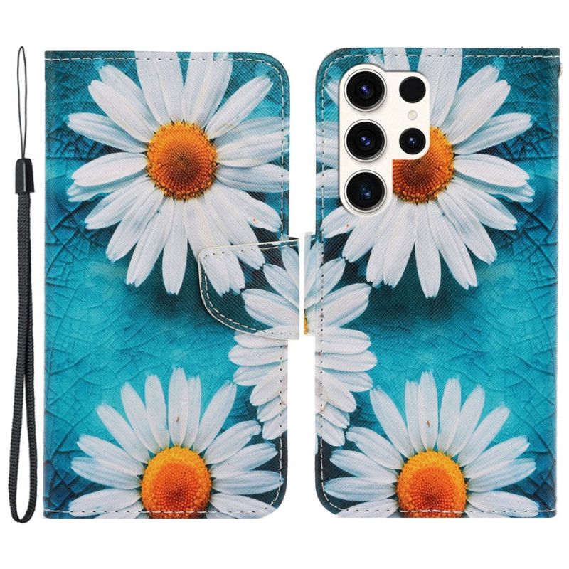 Peněženková Pouzdra Samsung Galaxy S24 Ultra 5g Chryzantémy Na Popruhu