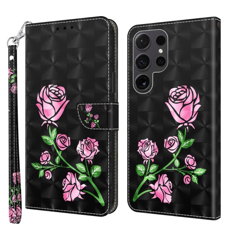 Peněženková Pouzdra Samsung Galaxy S24 Ultra 5g Kryty Na Mobil Květiny Růže S Popruhem