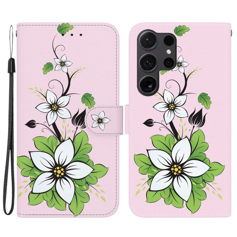Peněženková Pouzdra Samsung Galaxy S24 Ultra 5g Lilie S Popruhem