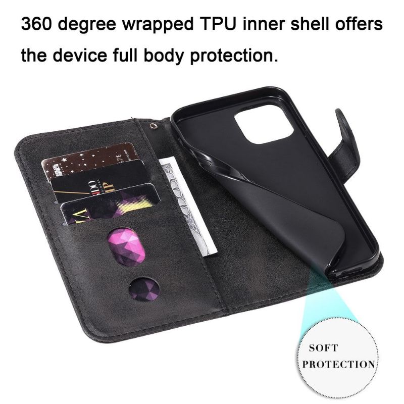 Flipové Pouzdro Na iPhone 12 Pro Max Kapsa Na Zip S Koženým Efektem